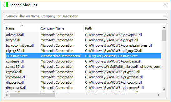 Loaded Module Dialog Box
